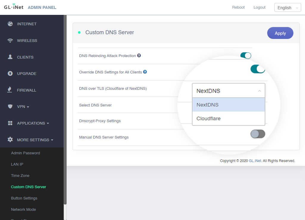 Custom DNS on admin panel